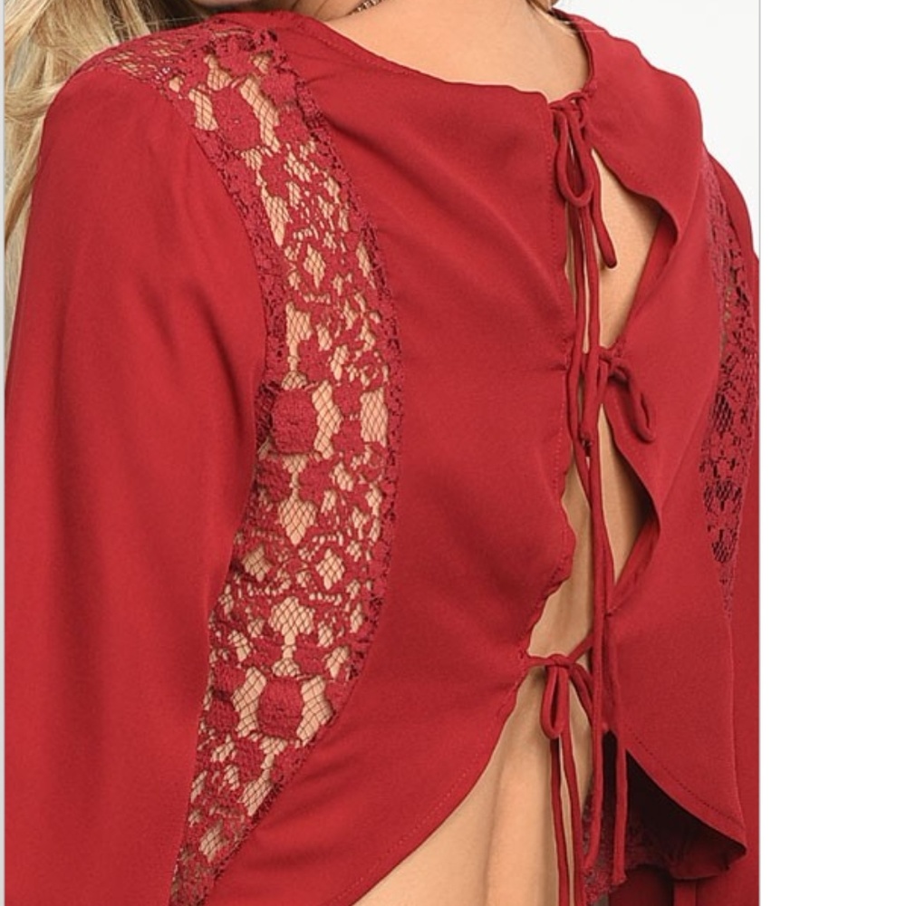 NWT Medusa Open Back Lace Bell Sleeve Crop Top - Picture 3 of 3